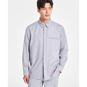 Alfani Men's Clean One Pocket Heathered Shirt Jacket Grey Heather Size M